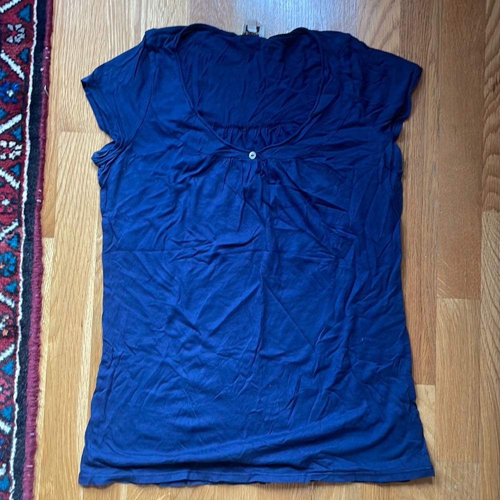 Size S Ella Moss soft tee bunched at button and bust area! Hugs your shape. Navy